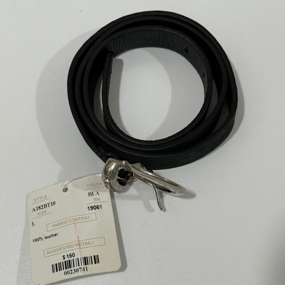 Doncaster Womens Black Leather Belt Silver Crystal Buckle Italy Size L NWT H41 main image 8